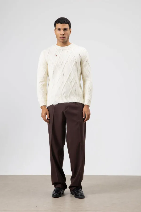 Pull oversize en maille à motifs, écru