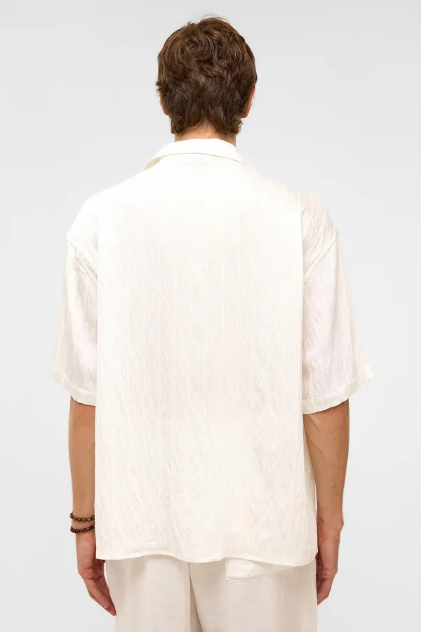 Oversize Striped Short-Sleeved Modal Fabric Shirt, White