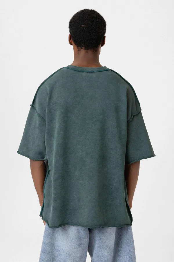 Yıkamalı Oversize Tişört Nefti