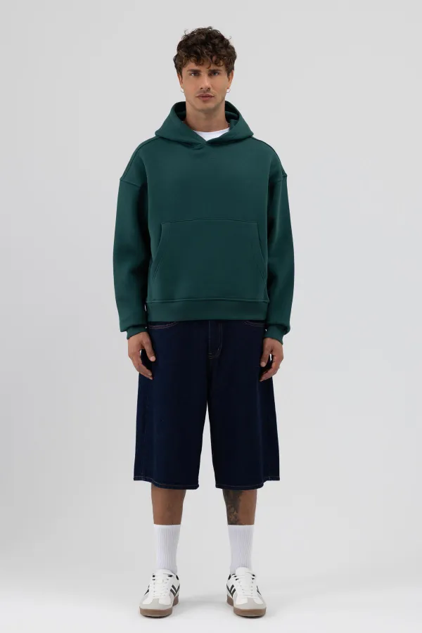 Basic Kapüşonlu Boxy Fit Sweatshirt Nefti