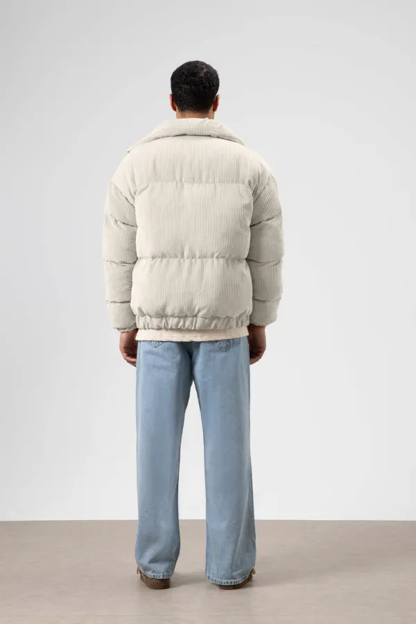 Doudoune oversize en velours, écru