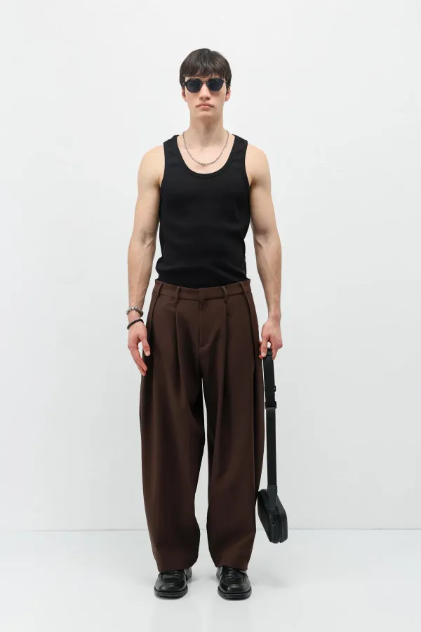 Barrel Fit Tailored Pantolon Kahve