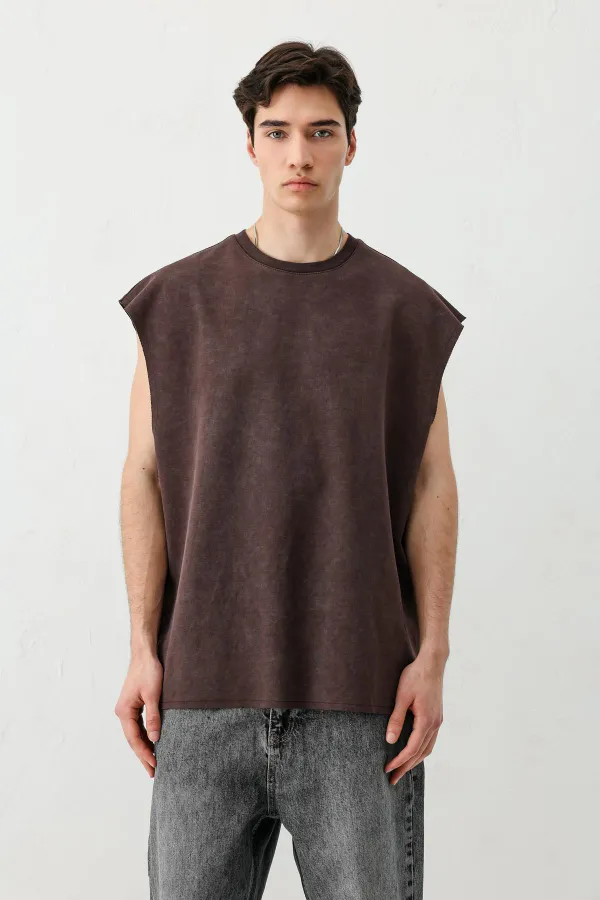 T-shirt basique sans manches café