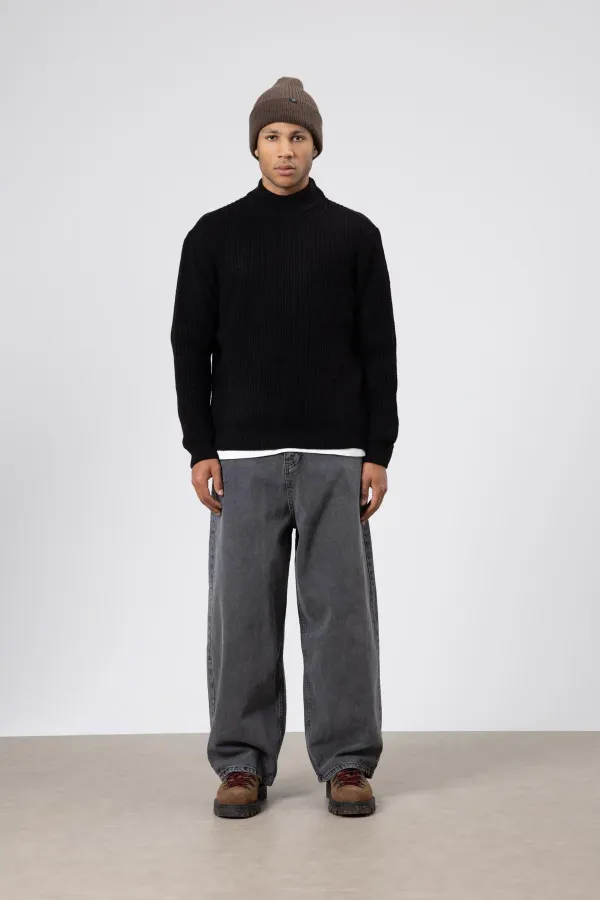 Yarım Balıkçı Yaka Triko Kazak Siyah