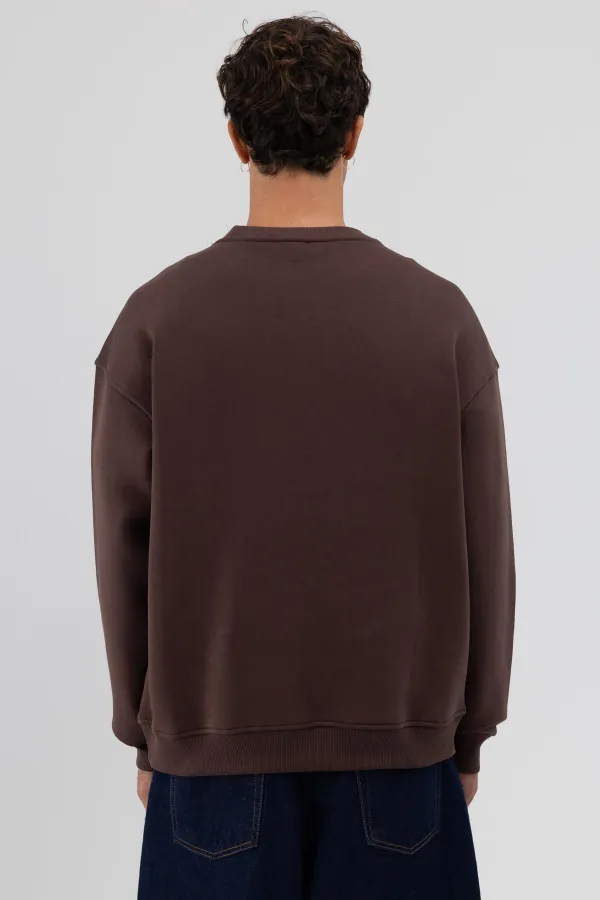 Basic Crew Neck Oversize Sweatshirt, Coffee