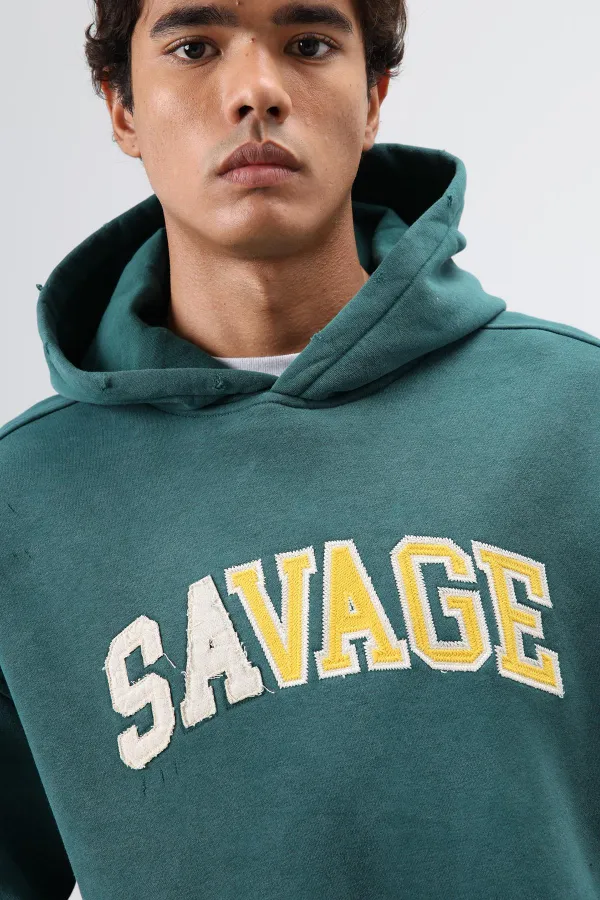 Sweat à capuche imprimé oversize, bleu marine