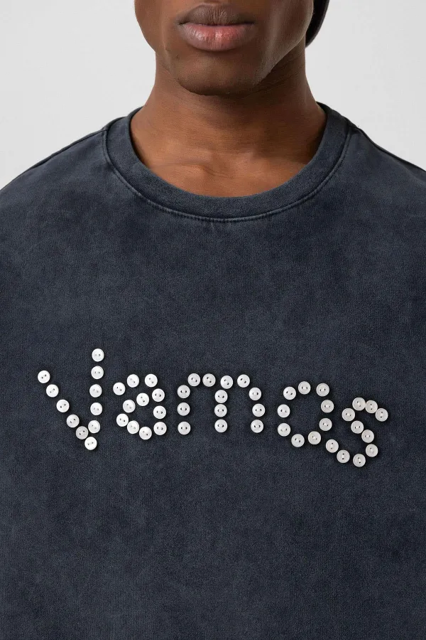 Yıkamalı Düğme Detaylı Oversize Tişört Siyah