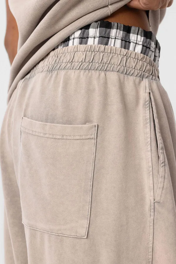 Washed Waist Detail Baggy Sweatpants with Stone