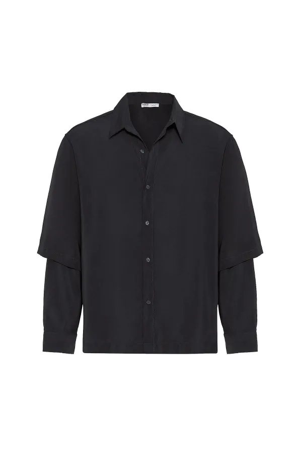 Chemise noire oversize à double manche