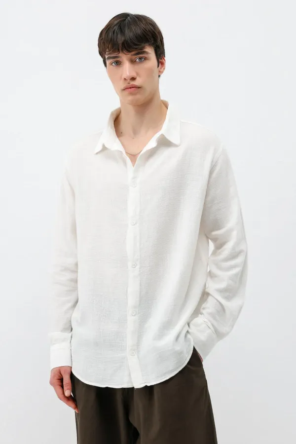 Chemise basique oversize à manches longues, écru