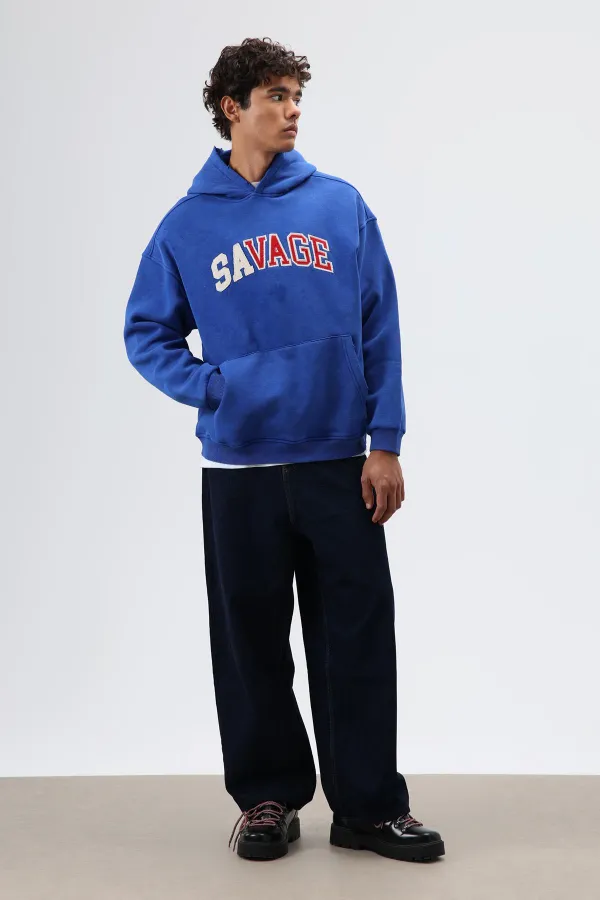 Oversize Baskılı Kapüşonlu Sweatshirt Saks