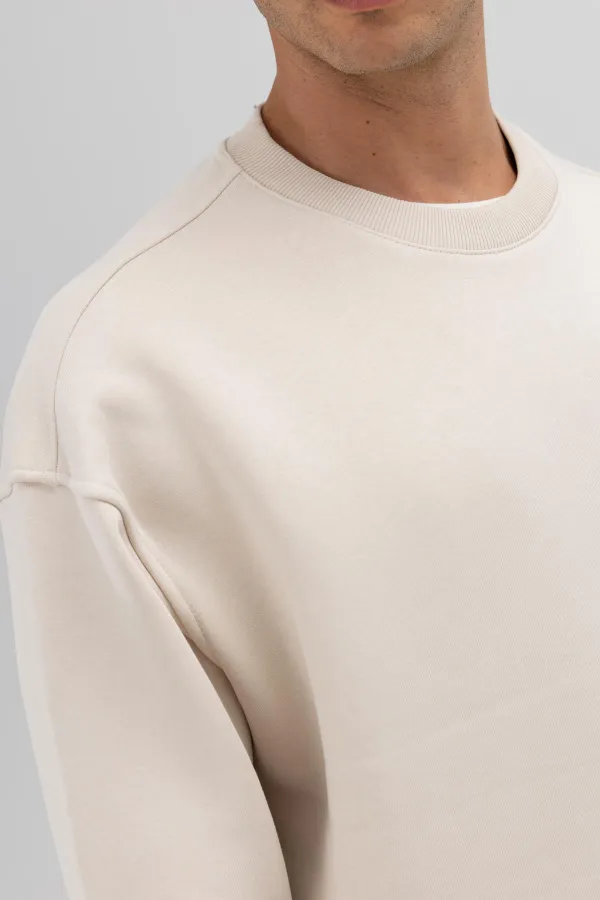 Sweat-shirt basique à col rond oversize couleur pierre