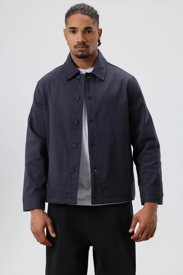 Boxy Fit Gabardin Ceket Füme