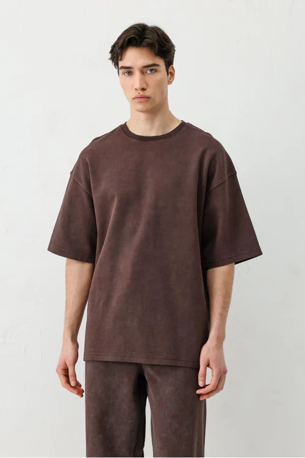 T-shirt oversize délavé à manches courtes, marron.