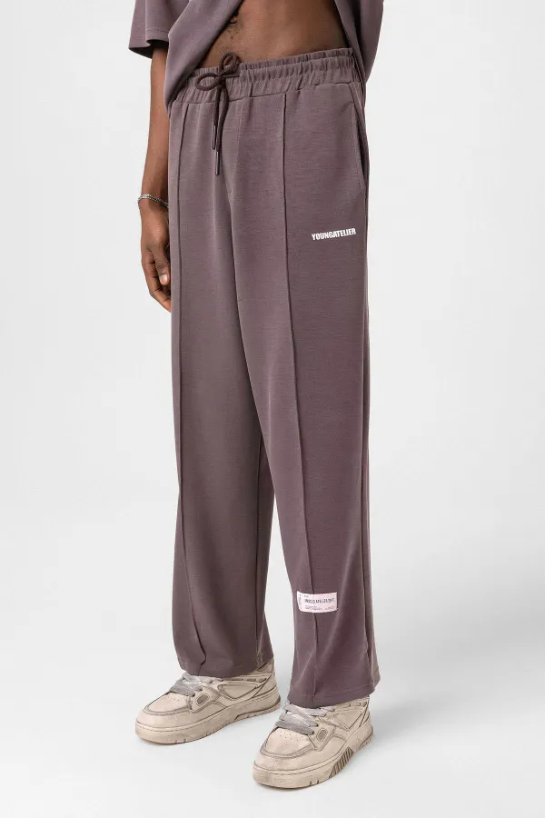 Label Detailed Oversize Modal Fabric Tracksuit Set Coffee