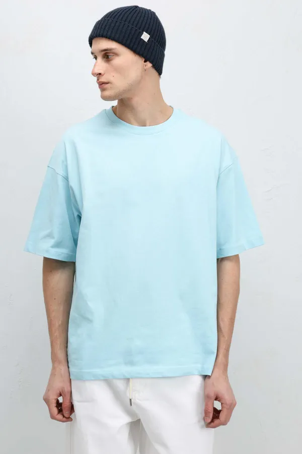 T-shirt basique oversize à col rond bleu clair