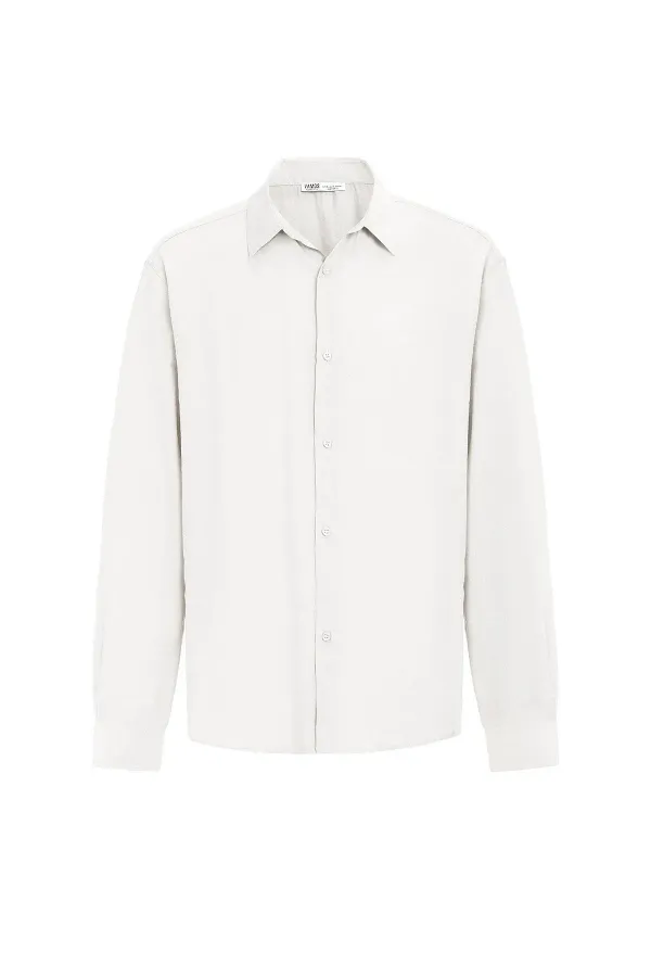 Basıc Oversize Uzun Kollu Modal Karışımlı Gömlek Ekru