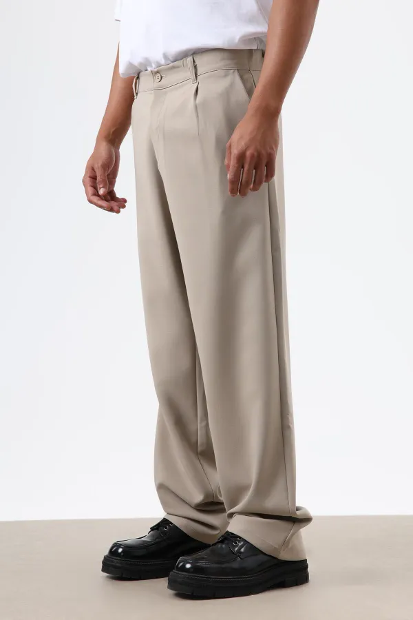 Baggy Fit Fabric Trousers Beige