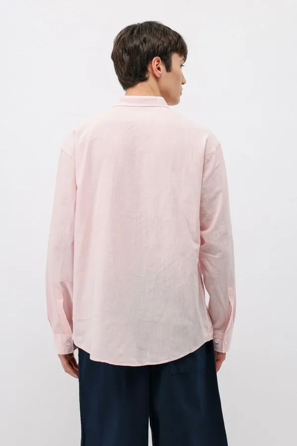 Chemise basique oversize en coton et lin rose