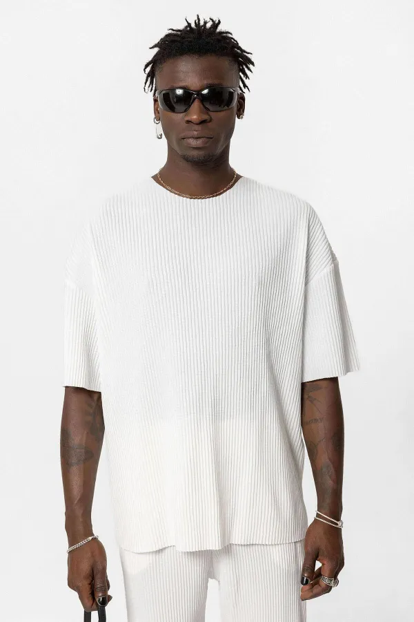 Basic Oversize Bisiklet Yaka Ottoman Takım Beyaz