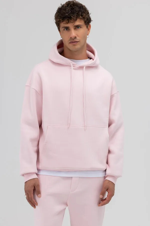Sweat à capuche oversize basique rose