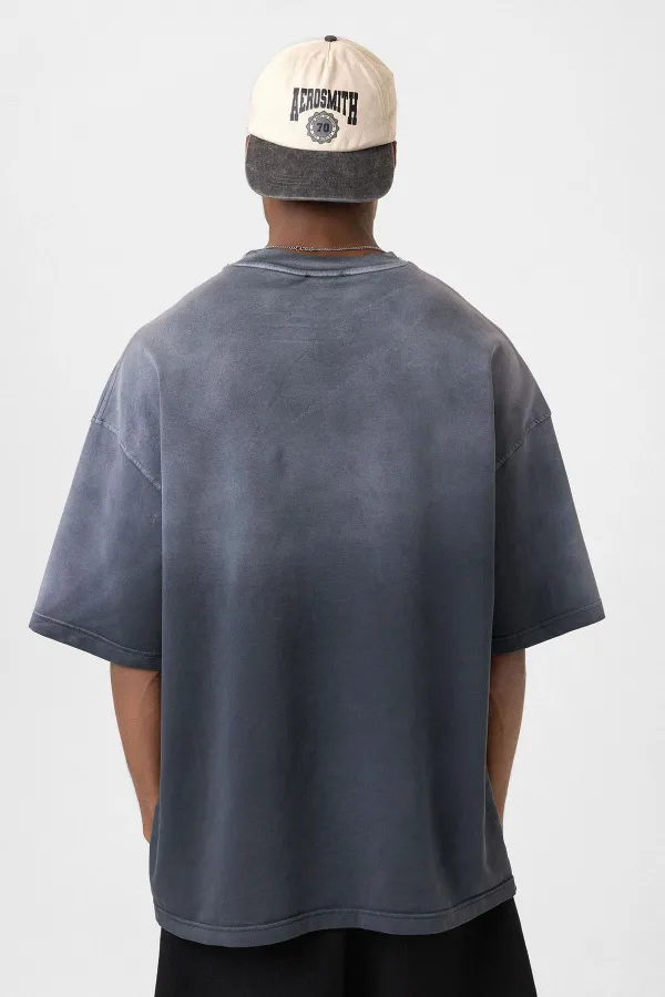 Yıkamalı Oversize Tişört Siyah