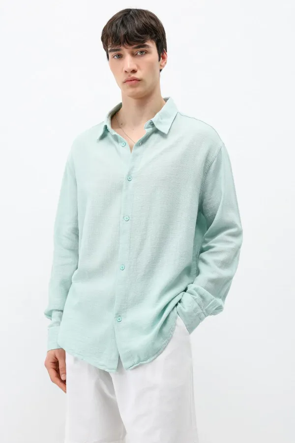 Chemise basique oversize à manches longues, vert turquoise