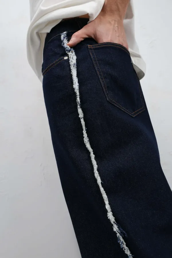 Jean ample à coutures latérales, bleu foncé