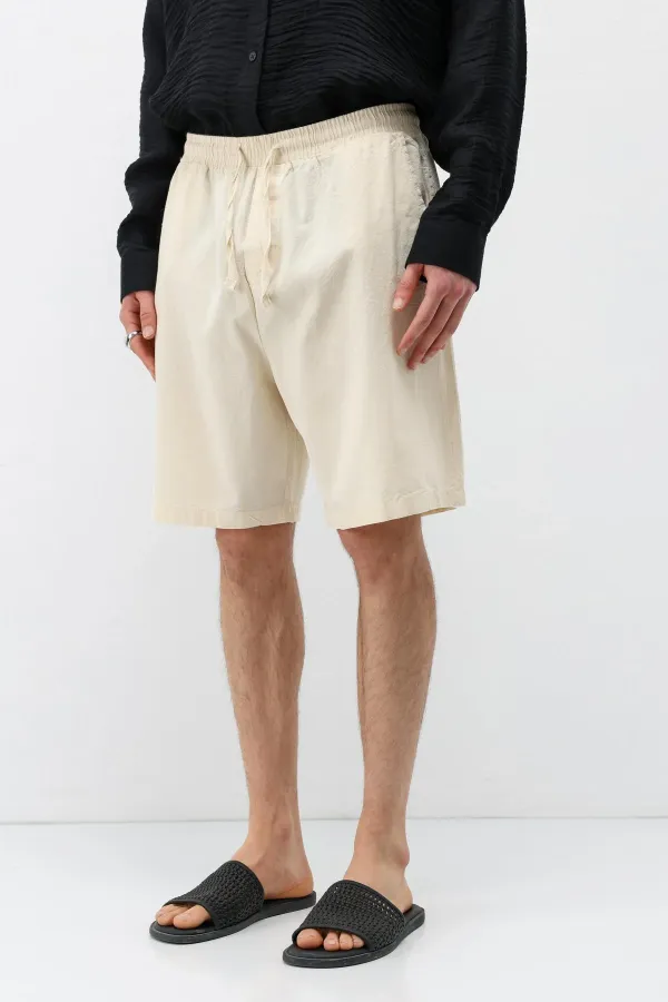 Oversize Keten Şort Naturel