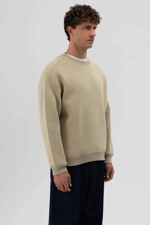 Sweat-shirt imprimé oversize à col rond kaki