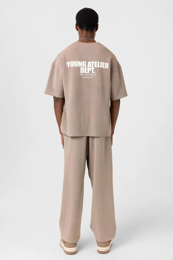 Label Detailed Oversize Modal Fabric Tracksuit Set Mink