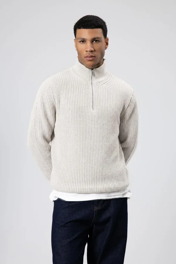 Pull en maille zippé, écru