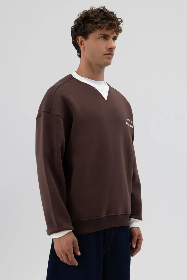 Sweat-shirt oversize à col rond imprimé, marron