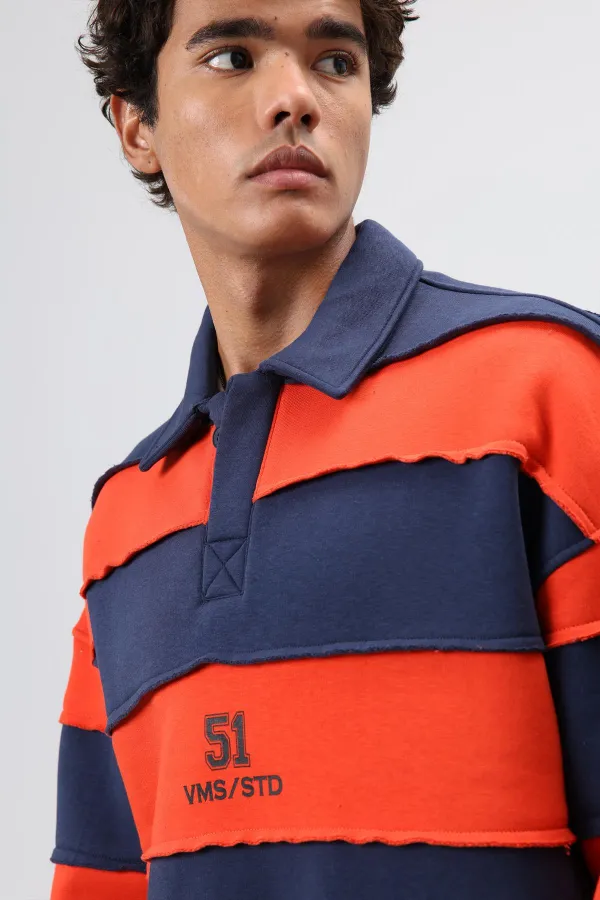 Oversize Şeritli Baskılı Sweatshirt Lacivert