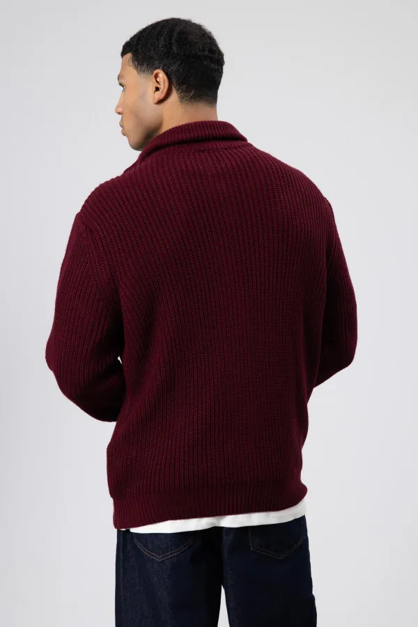 Gilet oversize zippé en maille, bordeaux