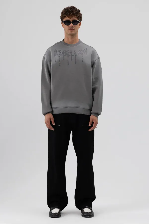 Sweat-shirt noir oversize imprimé délavé