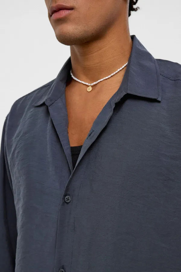 Basıc Oversize Uzun Kollu Modal Karışımlı Gömlek Antrasit