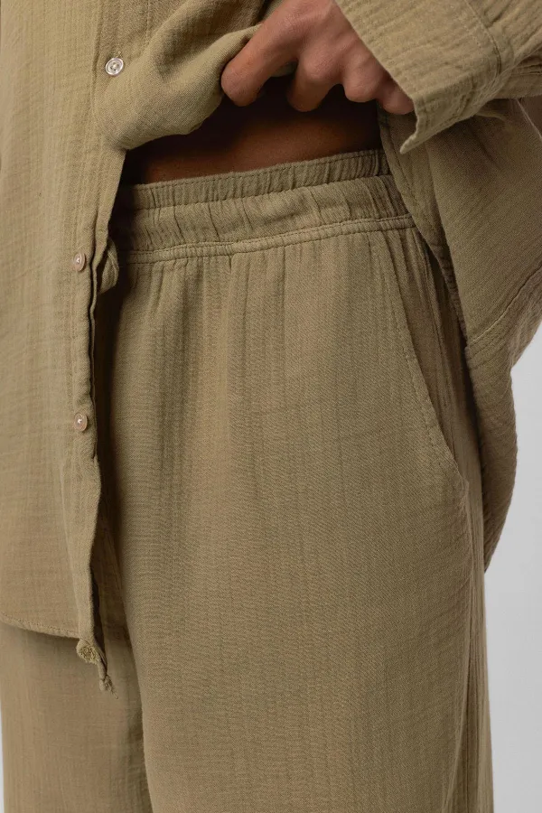 Baggy Fit Muslin Linen Trousers Khaki