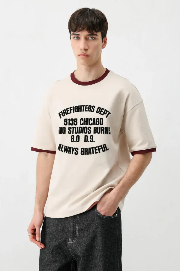 Printed Crew Neck Oversize T-Shirt Stone