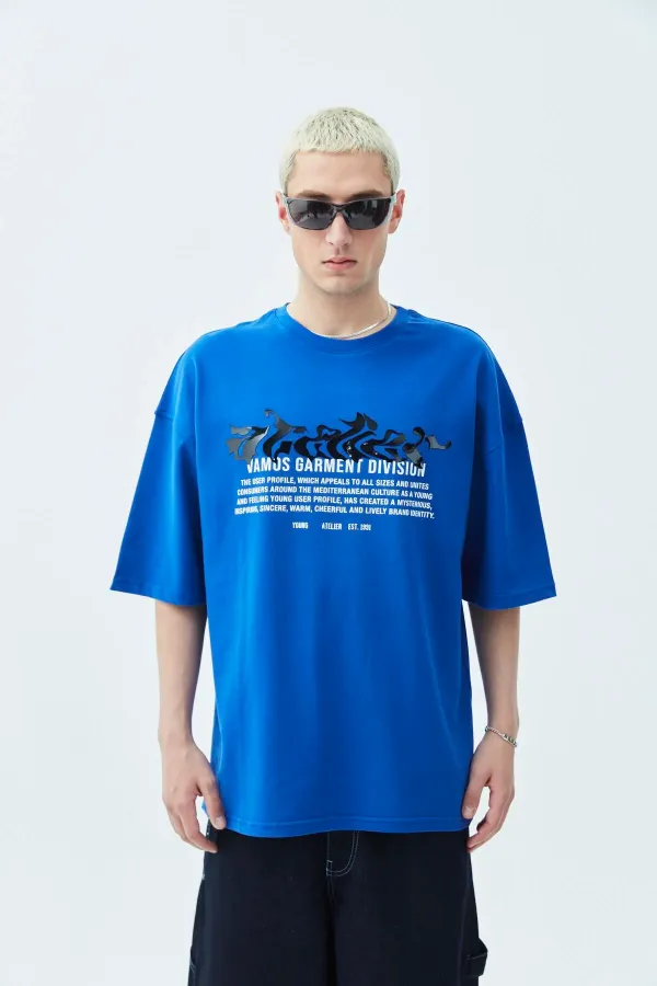 Atelier Kabartma Baskılı Oversize Tişört Saks