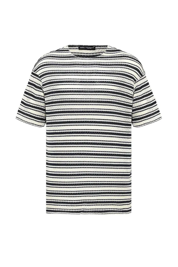 Striped Oversize Knit T-Shirt Black