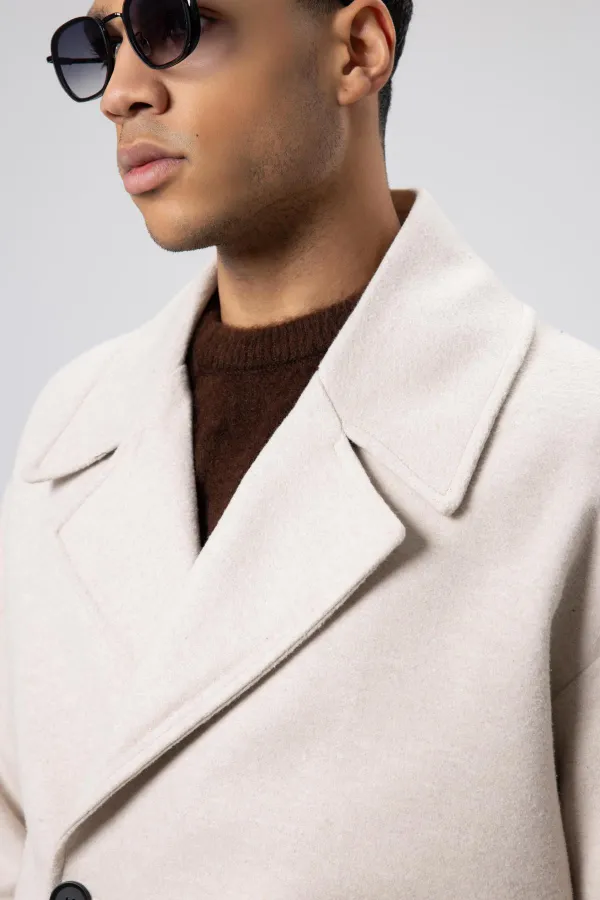 Oversize Kruvaze Kısa Kaşe Ceket Bej