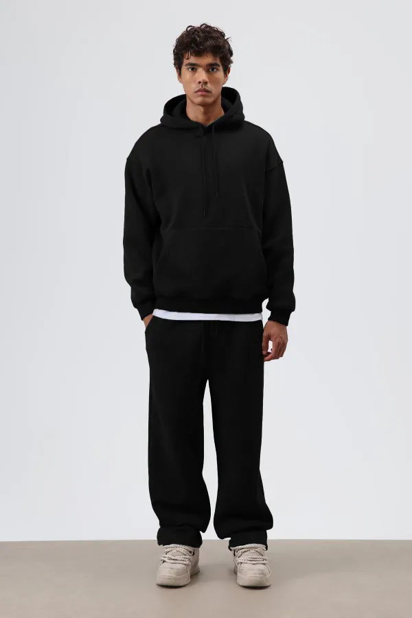 Sweat à capuche basique oversize délavé noir