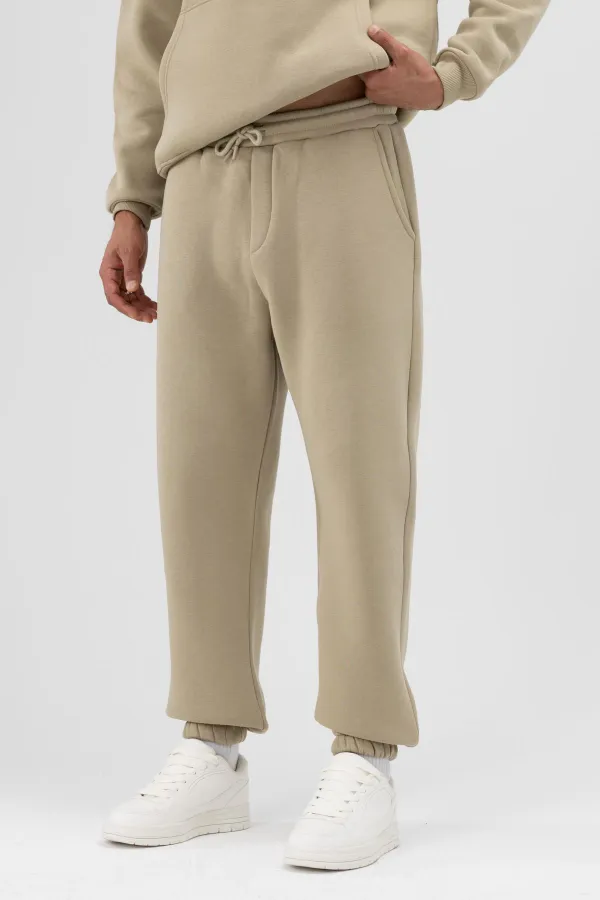 Pantalon de survêtement basique à chevilles élastiquées, kaki