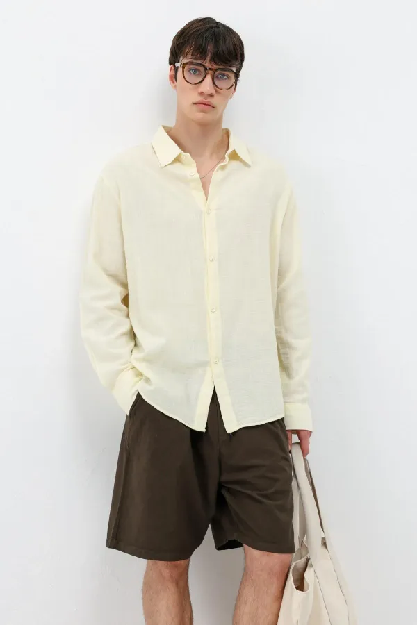 Uzun Kollu Basic Oversize Gömlek Sarı