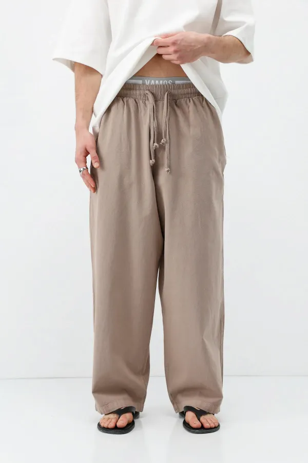 Super Baggy Fit Keten Pantolon Taş