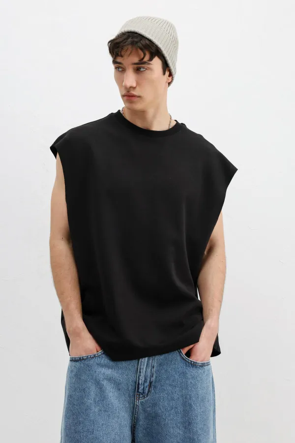 Oversize Kolsuz Basic Tişört Siyah