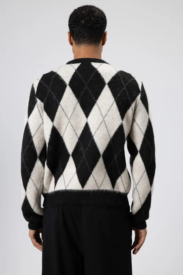 Baklava Desenli Oversize Kazak Siyah