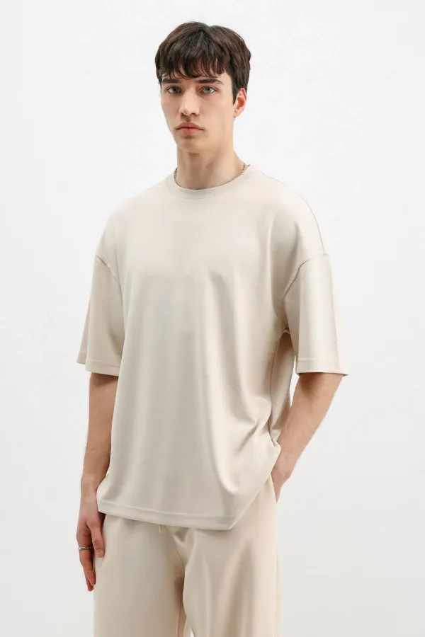 Modal Karışımlı Oversize Tişört Taş