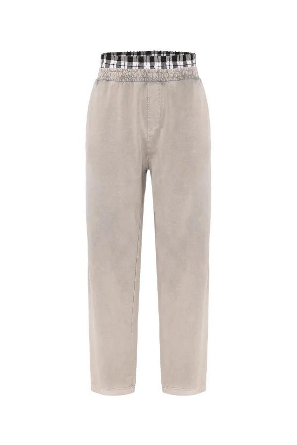 Washed Waist Detail Baggy Sweatpants with Stone